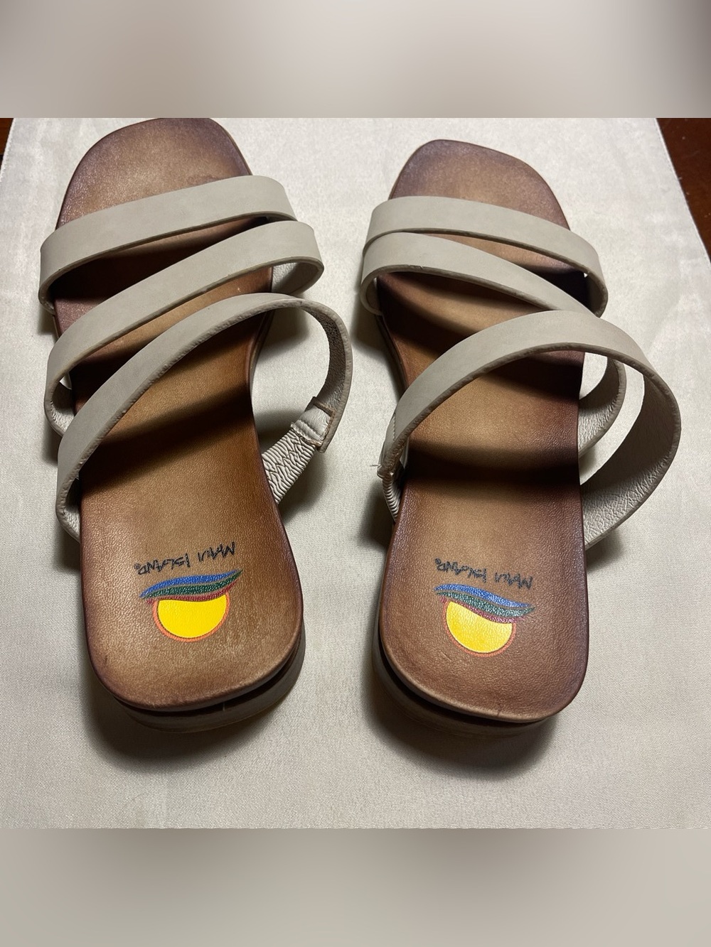 Maui Island Cream Color Strappy Slide Sandals